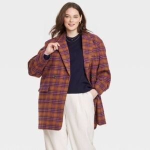 a new day Women's Purple and Orange Plaid Blazer